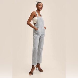 Mango Hickory Engineer Striped Denim Dungarees Overalls Sz Small